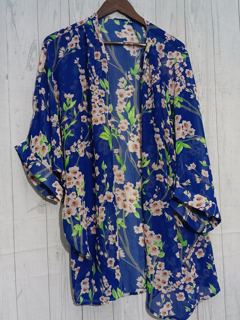 Sheer Royal Blue Floral Kimono Cover-Up Sz XXL